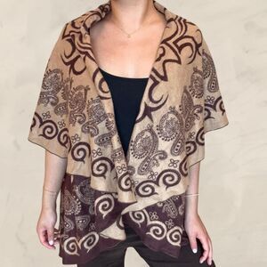 Brown patterned cashmere pashmina wrap top boho